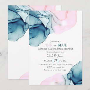 Invitation Ethereal Inky Turquoise rose ou Blue Baby Sexe Sho