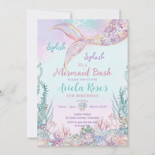 Invitation Ethereal Mermaid Bash Sous La Piscine De Mer Anniv (Devant)