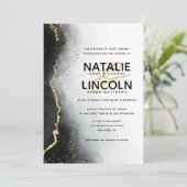 Invitation Ethereal Mist Ombre Black Gold Foil Mariage modern (Debout devant)