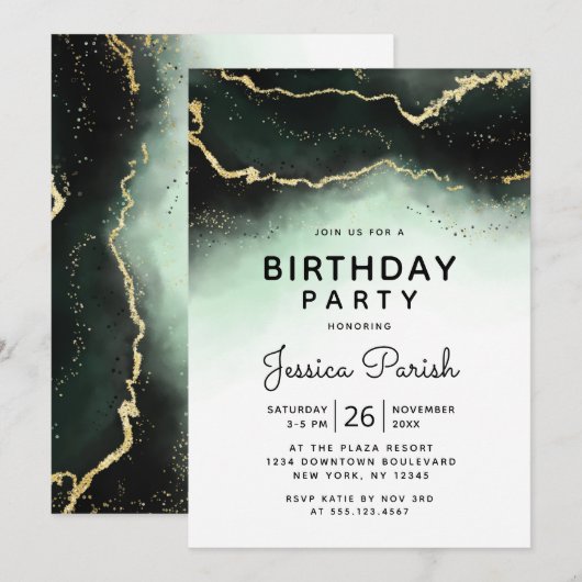 Invitation Ethereal Mist Ombre Emerald Green Birthday Party (Devant / Derrière)