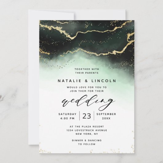 Invitation Ethereal Mist Ombre Vert Aquarelle Moody Mariage (Devant)