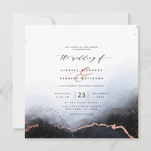 Invitation Ethereal Ombre Dusty Blue Luxury Carré Mariage (Devant)