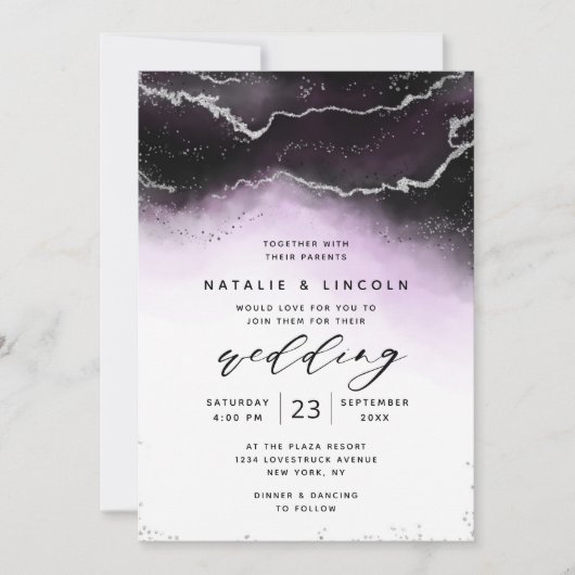Invitation Ethereal Ombre Purple Aquarelle Moody Mariage (Devant)