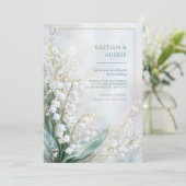 Invitation Ethereal Pastel Lily Valley Gold Frame Wedding (Debout devant)