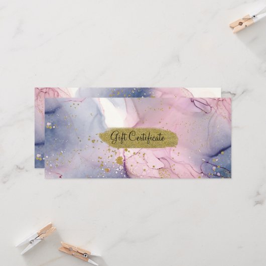 Invitation Ethereal Periwinkle Pink Gold Certificat cadeau (Devant/Arrière en situation)
