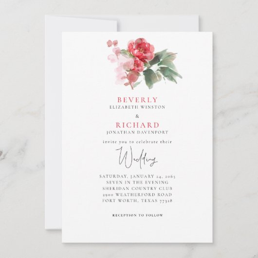 Invitation Ethereal Red floral Elegant Wedding (Devant)
