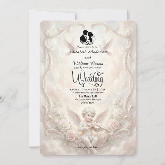 Invitation Ethereal Rococo Heavenly Cherub Clouds Wedding (Devant)