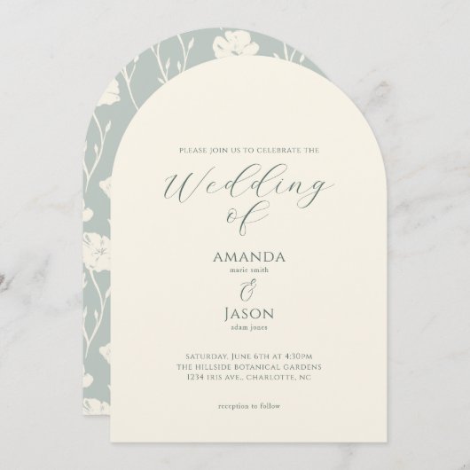 Invitation Ethereal romantic modern floral wedding (Devant / Derrière)