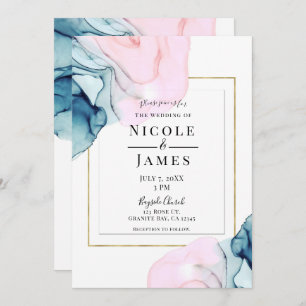 Invitation Ethereal Turquoise Pink Gold Modern Mariage