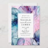 Invitation Ethereal Turquoise rose violet encre vernis modern (Devant)