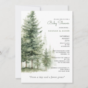 Invitation Ethereal Watercolor Forest Baby shower de bois