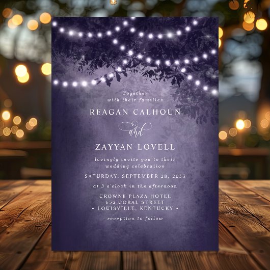 Invitation Ethérée Rustique DreamTree String lumières violet