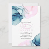 Invitation Éthérée Turquoise rose Élégant Encre Moderne Douce (Devant)