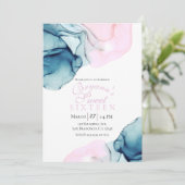 Invitation Éthérée Turquoise rose Élégant Encre Moderne Douce (Debout devant)