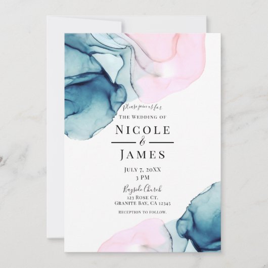 Invitation Éthérée Turquoise rose Élégant Enky Mariage modern (Devant)