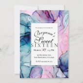 Invitation Éthérée Turquoise rose violet Encre Glam moderne S (Devant)