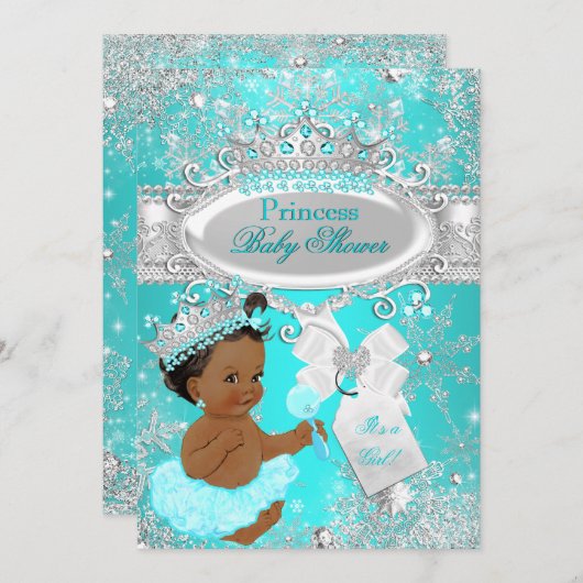 Invitation Ethnic Aqua Wonderland Princess Baby shower (Devant / Derrière)