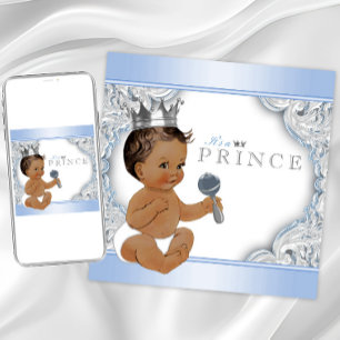 Invitation Ethnic Baby Blue Silver Prince Baby shower