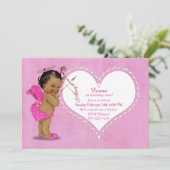 Invitation Ethnic Baby Girl Cupid Angel Wings Halo Hot Pink (Debout devant)