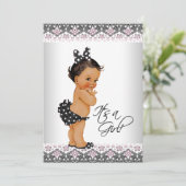 Invitation Ethnic Baby Girl Douche Baby shower dentelle rose (Debout devant)