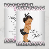 Invitation Ethnic Baby Girl Douche Baby shower dentelle rose (Devant / Derrière)