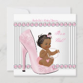 Invitation Ethnic Baby shower Girl rose Pearl Chaussures haut (Devant)