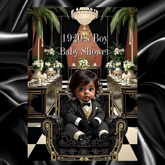 Invitation Ethnic Boy Baby Shower 1920s Art deco black gold