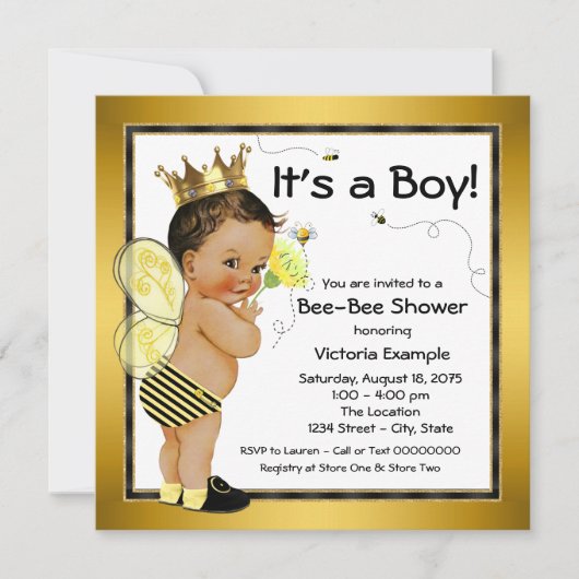 Invitation Ethnic Boy Bee Baby shower (Devant)