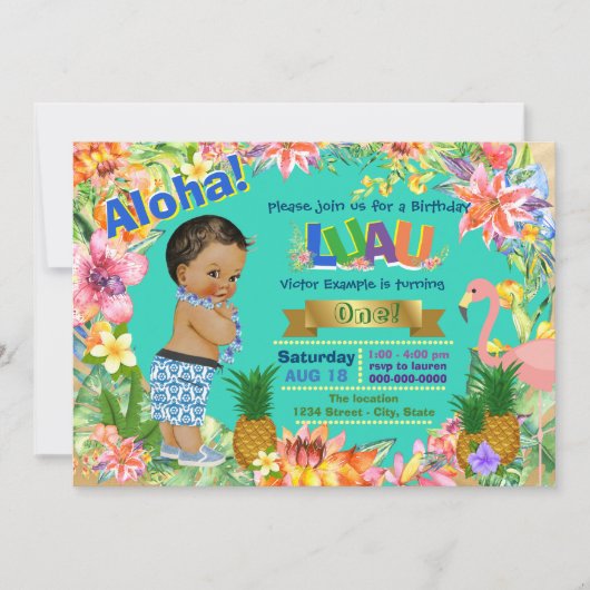 Invitation Ethnic Boy Hawaiian Luau Birthday Party (Devant)