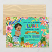 Invitation Ethnic Boy Hawaiian Luau Birthday Party (Devant / Derrière)