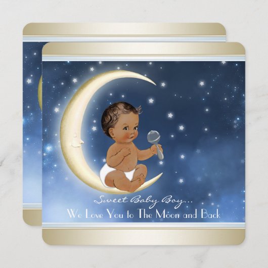 Invitation Ethnic Boy Moon and Back Baby shower (Devant / Derrière)