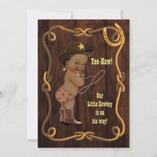 Invitation Ethnic Cowboy Baby shower rustique (Devant)