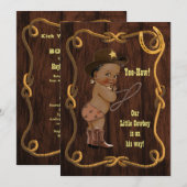 Invitation Ethnic Cowboy Baby shower rustique (Devant / Derrière)