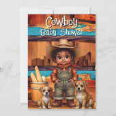 Invitation Ethnic Cute Cowboy Boy Baby Shower dogs Red Blue (Devant)
