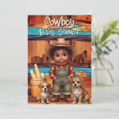 Invitation Ethnic Cute Cowboy Boy Baby Shower dogs Red Blue (Debout devant)