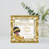 Invitation Ethnic Dark Golden Princess Baby shower Gold White (Debout devant)