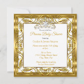 Invitation Ethnic Dark Golden Princess Baby shower Gold White (Dos)