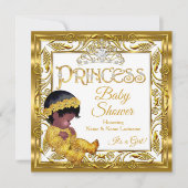 Invitation Ethnic Dark Golden Princess Baby shower Gold White (Devant)