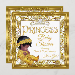 Invitation Ethnic Dark Golden Princess Baby shower Gold White