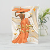Invitation Ethnic Fabulous Birthday Orange Gold Champagne (Debout devant)