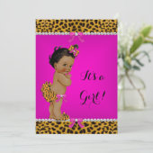 Invitation Ethnic Girl Baby shower Leopard Hot Rose (Debout devant)
