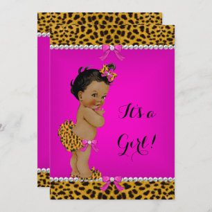 Invitation Ethnic Girl Baby shower Leopard Hot Rose