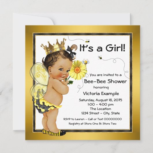 Invitation Ethnic Girl Bee Baby shower (Devant)