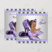 Invitation Ethnic Girl Purple Grey High Heel Shoe Baby shower (Devant / Derrière)