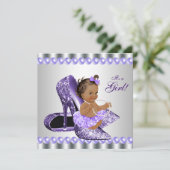 Invitation Ethnic Girl Purple Grey High Heel Shoe Baby shower (Debout devant)