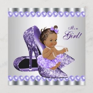 Invitation Ethnic Girl Purple Grey High Heel Shoe Baby shower