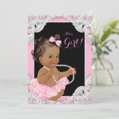 Invitation Ethnic Girl rose Black Pearl Baby Girl Show (Debout devant)