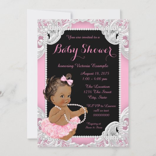 Invitation Ethnic Girl rose Black Pearl Baby Girl Show (Dos)