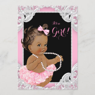 Invitation Ethnic Girl rose Black Pearl Baby Girl Show