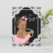 Invitation Ethnic Girl rose Black Pearl Baby shower (Debout devant)